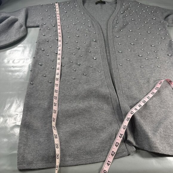 Christine Phillipe Pearl Studded Cardigan Women Sweater Balloon Sleeve Knit Grey - Picture 10 of 16
